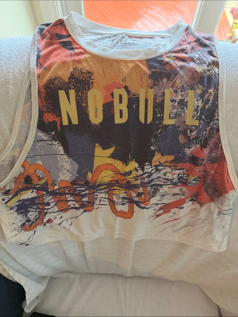 NOBULL Multicolor Graphic Crop Tank with Yellow Logo